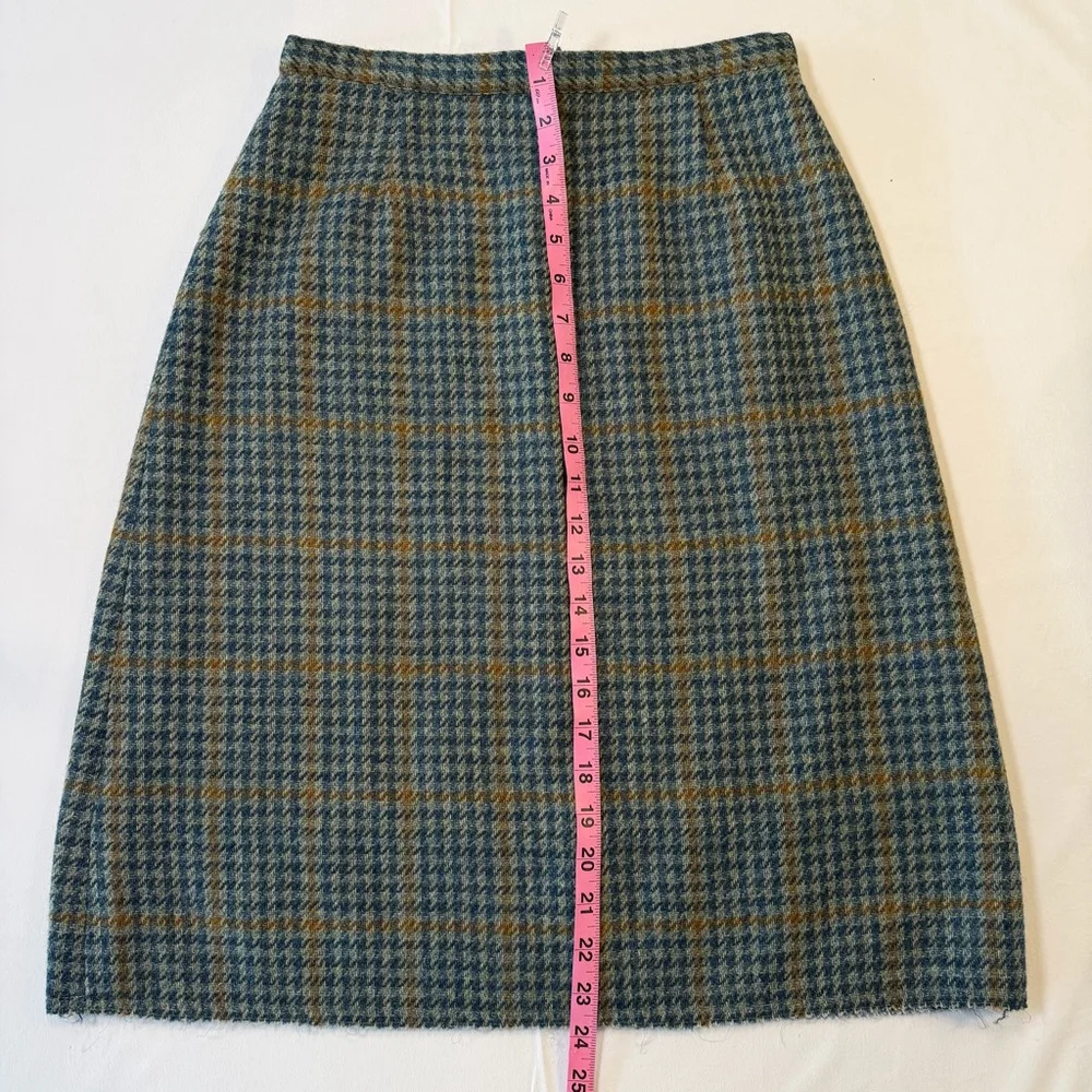 Vintage Plaid Skirt M Green Yellow A-Line Textured Academia Classic